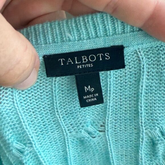 Women's Talbots Turquoise Lambswool Cable Knit‎ Sweater size M Petite - Picture 7 of 10